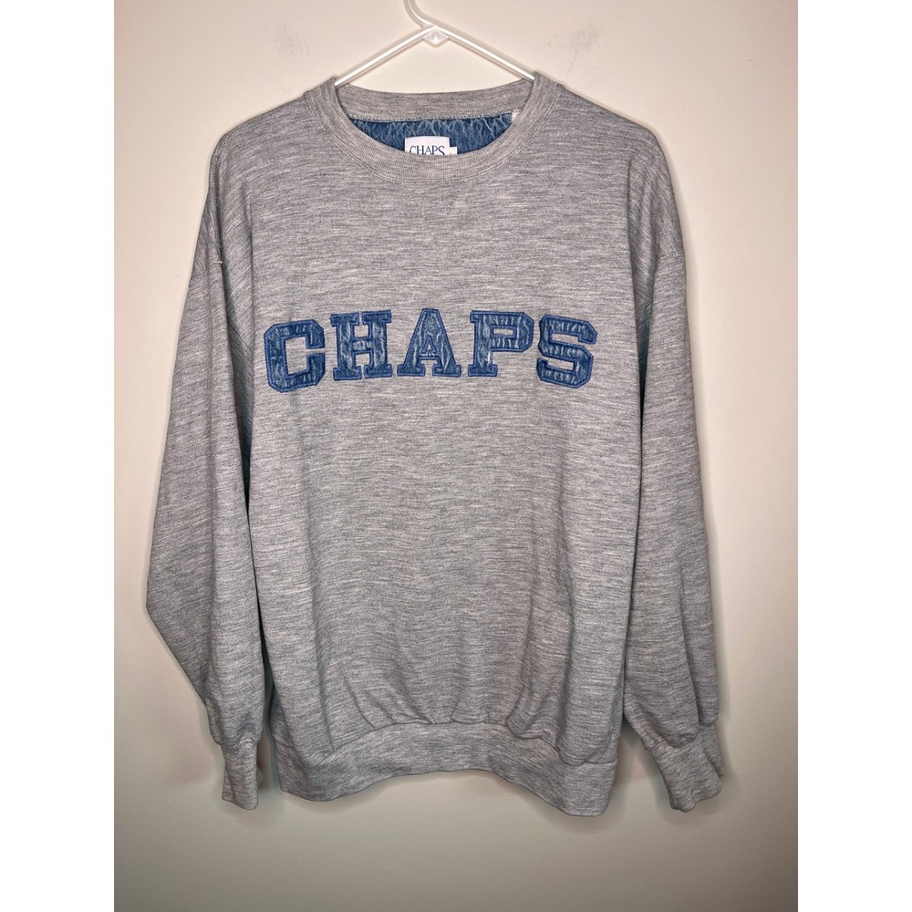 2000s Y2K Chaps Ralph Lauren Denim Spellout Old Money Preppy Sweatshirt L